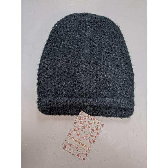 Free People Charcoal Black Knit Beanie Soft Unisex Hat NWT - Picture 1 of 2